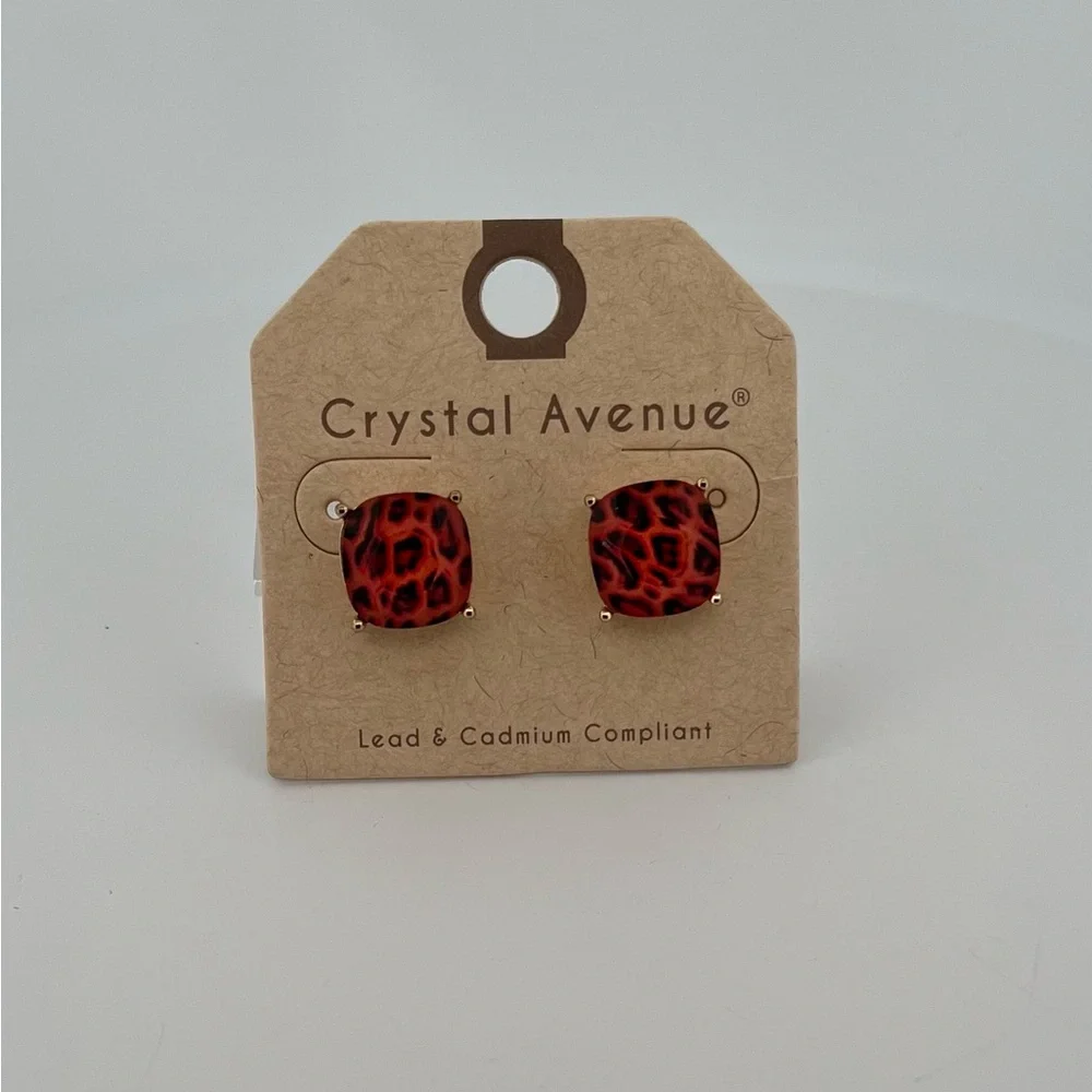 Crystal Avenue Red Leopard Print Earrings